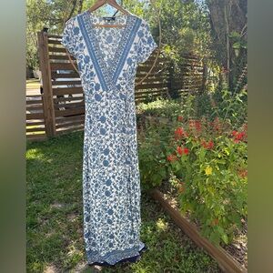 Lulus French Doors Ivory and Blue Floral Print
Wrap Maxi Dress - Size L